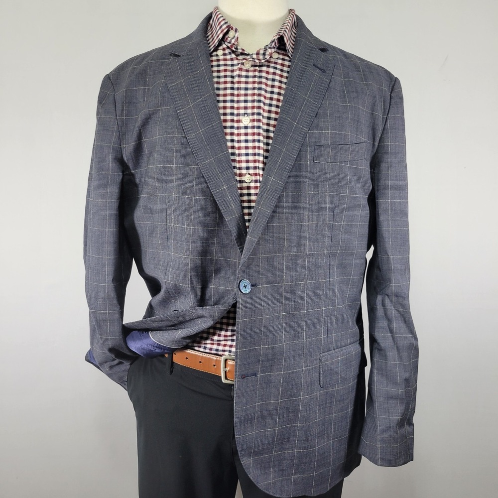 Sacoor Brothers Mens Sport Coat Blazer Two Button Natural Stretch Plaid Wool 48R